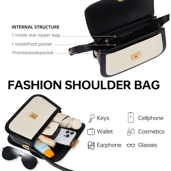 Elegant Black Leather Shoulder Purse with Adjustable Strap for Versatile Style - Picture 5 of 7